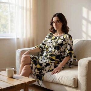 Ile Yellow, Black, & White Floral Dress (12)